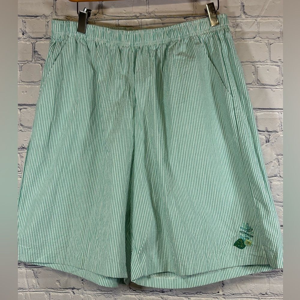 Koret Green White Seersucker Retro High Waisted Cottagecore Striped Shorts L
